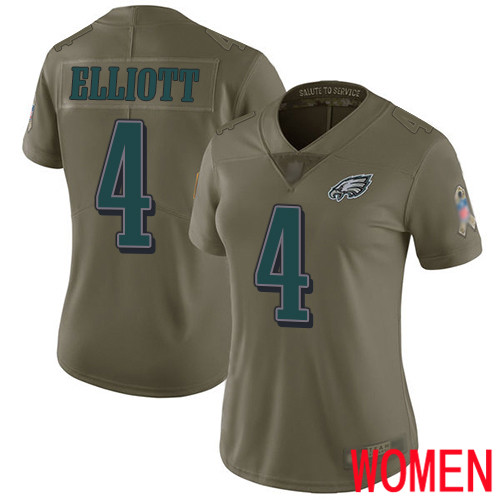 Women Philadelphia Eagles #4 Jake Elliott Limited Olive 2017 Salute to Service Football NFL Jersey
